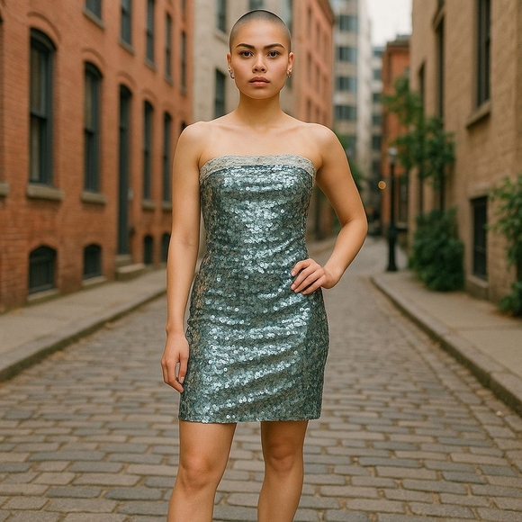 Dresses & Skirts - Annarita N NWT Seafoam Green Sequin Strapless Dress Small